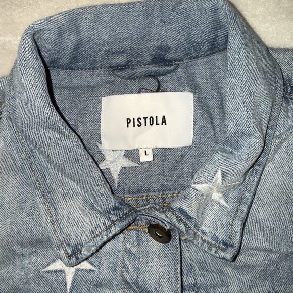 Women’s Pistola Denim Jean Jacket  Embroidered Stars Size Large - Picture 2 of 7